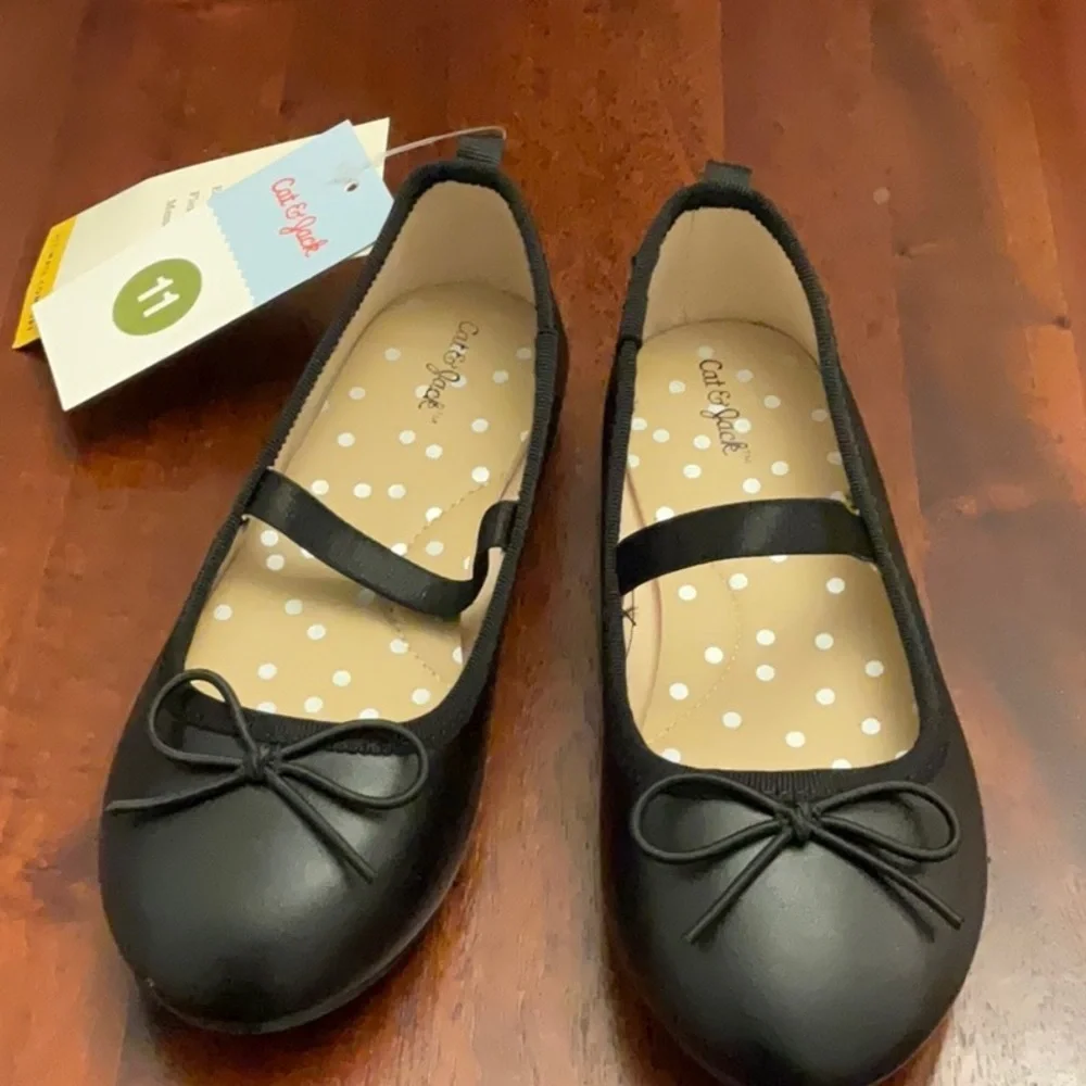 Cat & Jack shoes black faux leather ballet slip on new dress shoe size 11